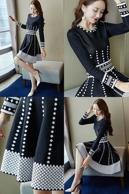 Fashion Long Sleeve Midi Dresses Women Elegant