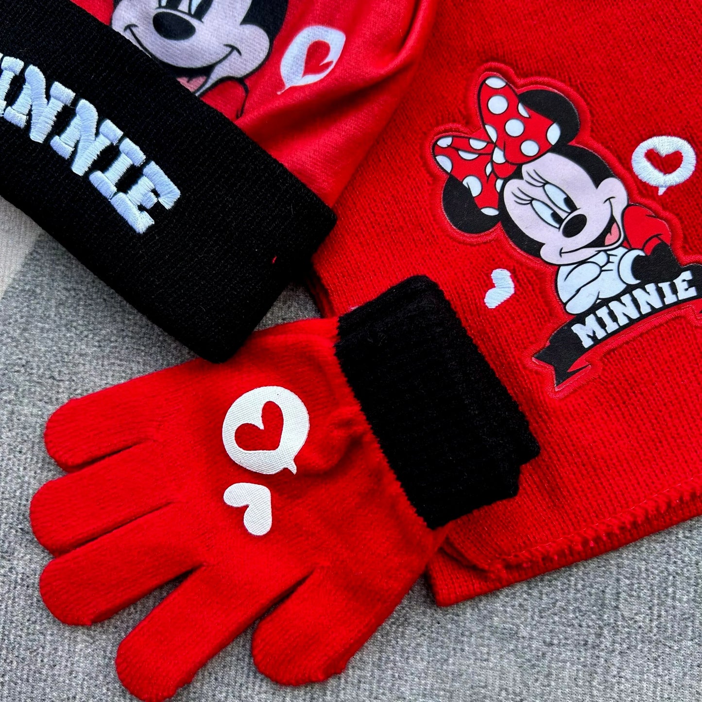 3PCS Boys/Girls Minnie Mouse Cartoon Scarf Hat glove