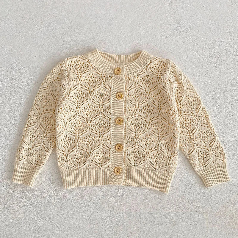 Girls Solid Color Knitted Cardigan Long Sleeves