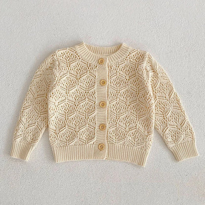 Girls Solid Color Knitted Cardigan Long Sleeves