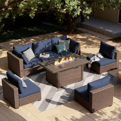 7-Pieces Patio Furniture Sets Outdoor Sectional Firepit Table
