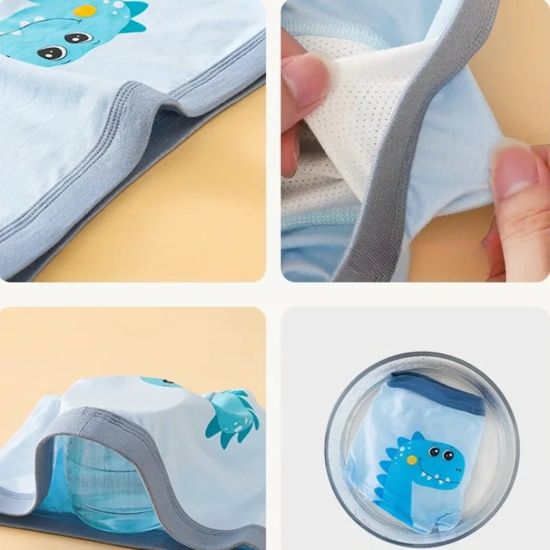 4PCS Boys Cotton Antibacterial Breathable Comfort Underwear Dinosaur