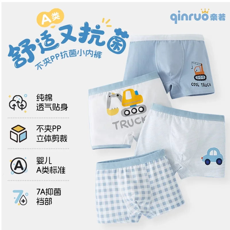 4pcs Teen Boys Boxer Briefs Square Underwear