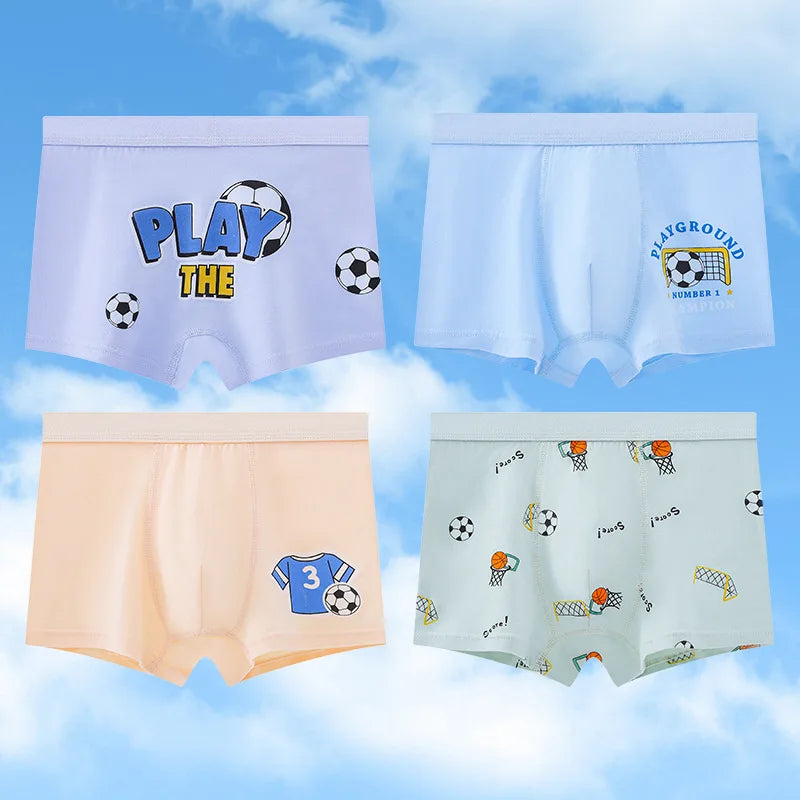4PCS Boy Cotton Antibacterial Breathable Teenager  Cartoon Briefs