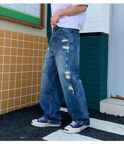 Men's Wide-Leg Jeans Retro Trendy Distressed