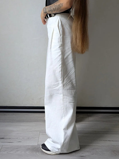 White Pants For Women Cotton Formal High Waist