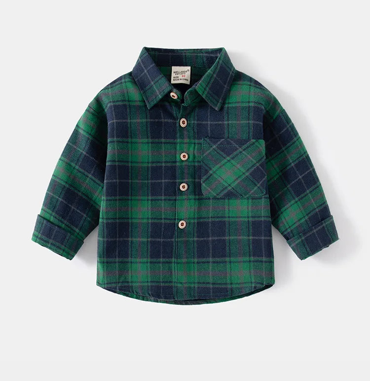 Kids Shirts With Collar Long Sleeved Plaid