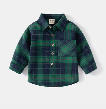 Kids Shirts With Collar Long Sleeved Plaid