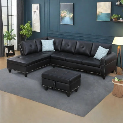 L Shaped Couch 3-Piece Sectional Sofa Set, Classic Black