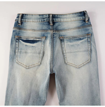Men Paisley Bandana Print Patch Jeans Skinny