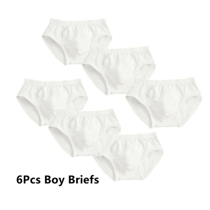 6Pcs Girls/Boys Underwear White Cotton Teen Briefs