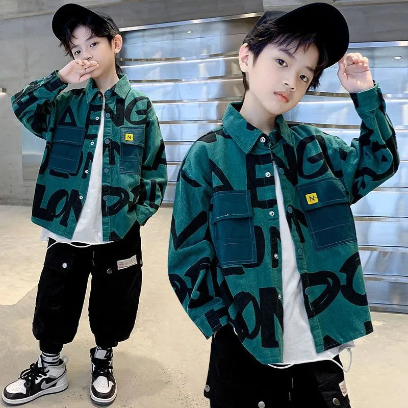 Boys Corduroy Long Sleeve Shirt Lightweight