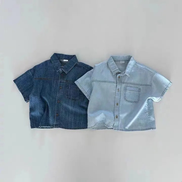 2 Pcs Denim Shirts + Shorts, Short Sleeve