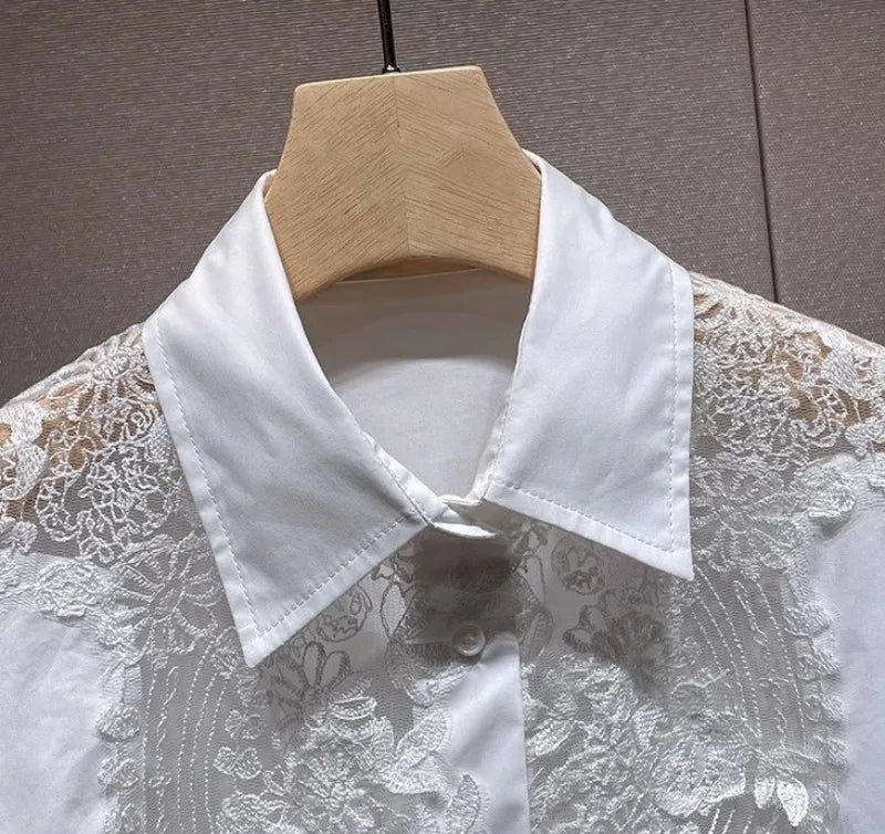 Lace Embroidery Patchwork Short Shirts