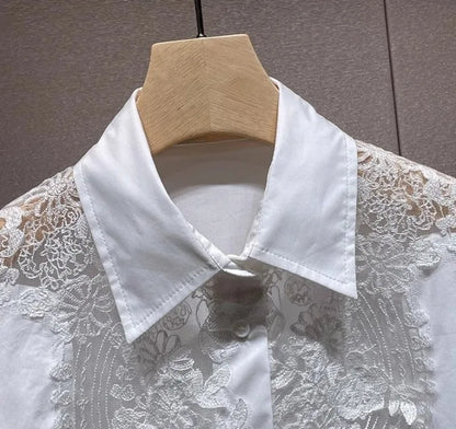 Lace Embroidery Patchwork Short Shirts
