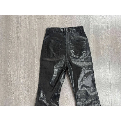 Men's Dark Coated Glossy Leather Black Jeans