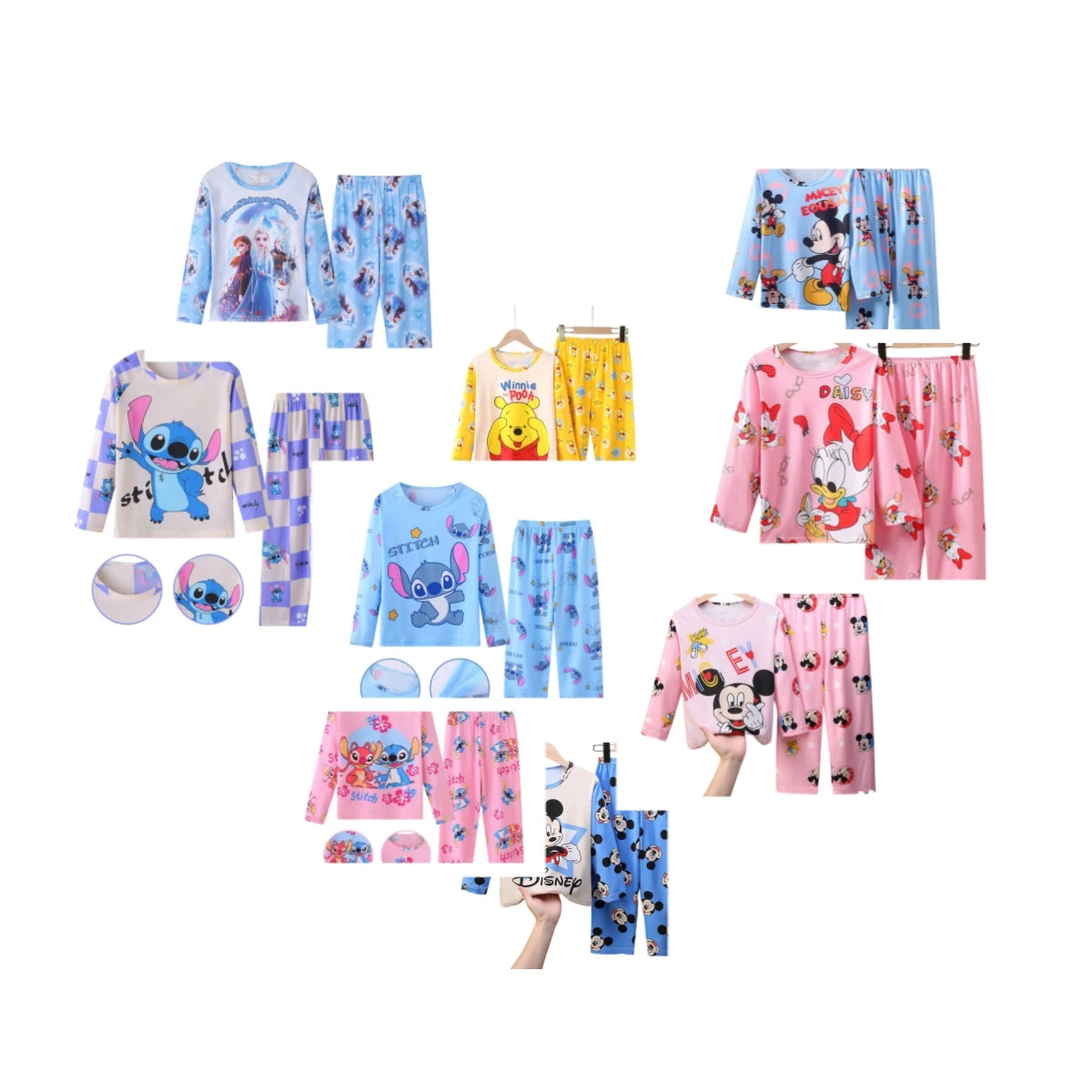 2 Pcs Boys/Girls Minnie Mickey Cartoon Longsleeved Pajamas