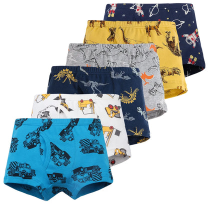 6 Pcs Toddler Boys Cartoon Boxer Briefs Underwear