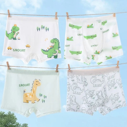 4PCS Cute Dinosaur Boys Breathable Underwear