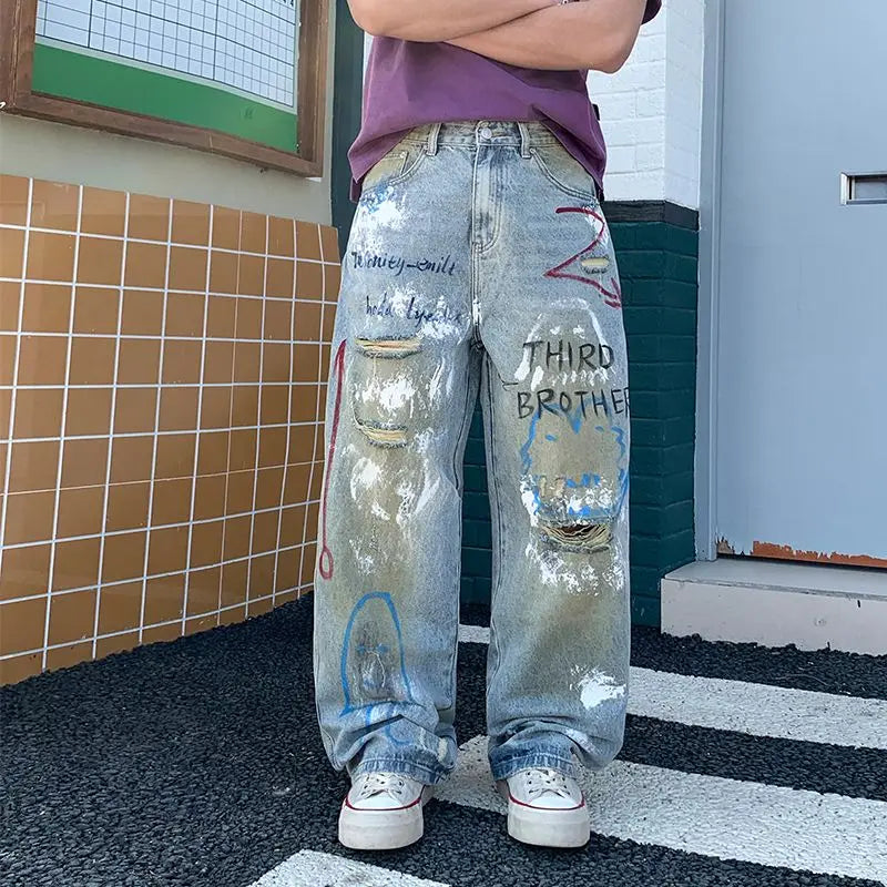 Men, Straight Loose Wide-Leg Trendy Brand