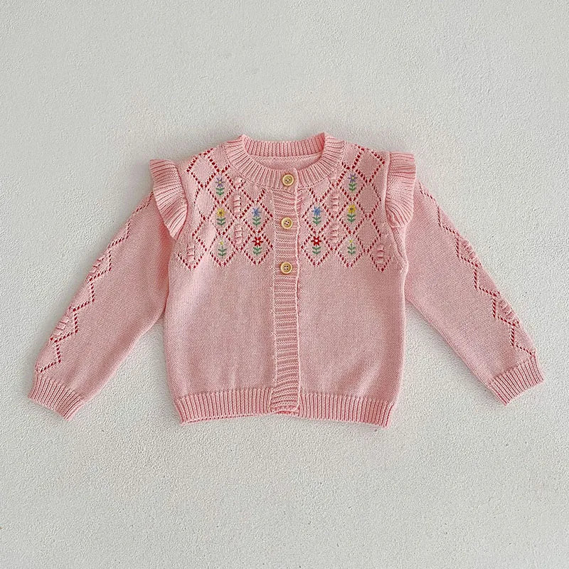 Girls Solid Color Knitted Cardigan Long Sleeves