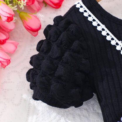 Girls Bubble Sleeve Ribbed Short Romper Set