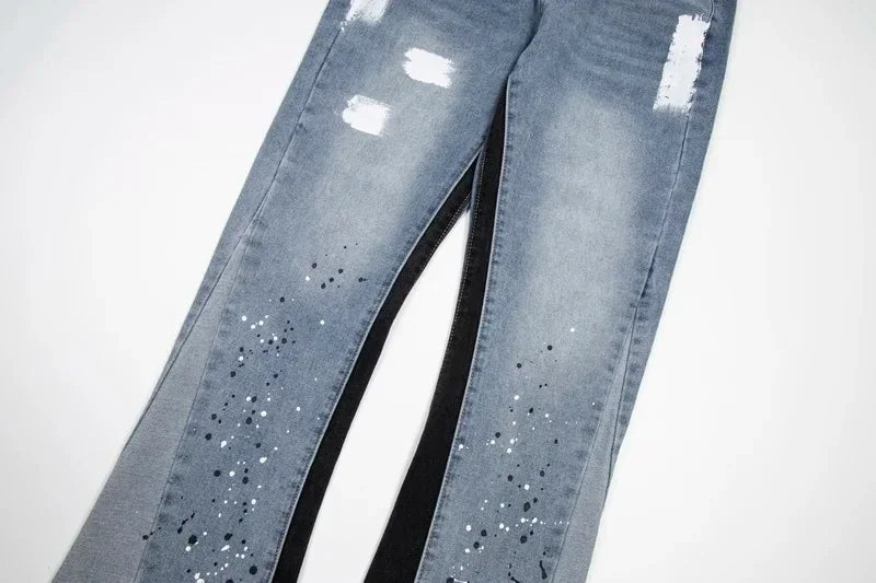 Retro Washed Spliced Denim High Brand Jeans