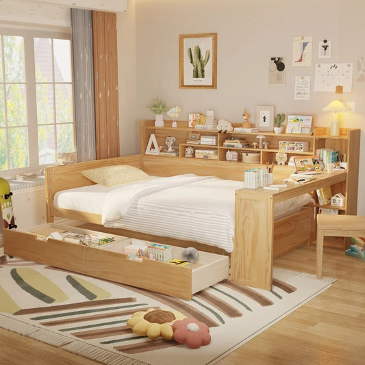 Wood Full Size Daybed with Storage Shelves