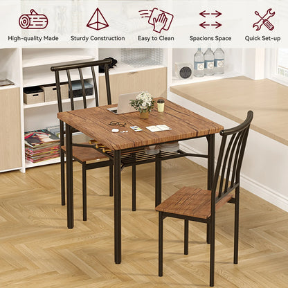 3-Piece Dining Table Set for 2 with Storage Rack