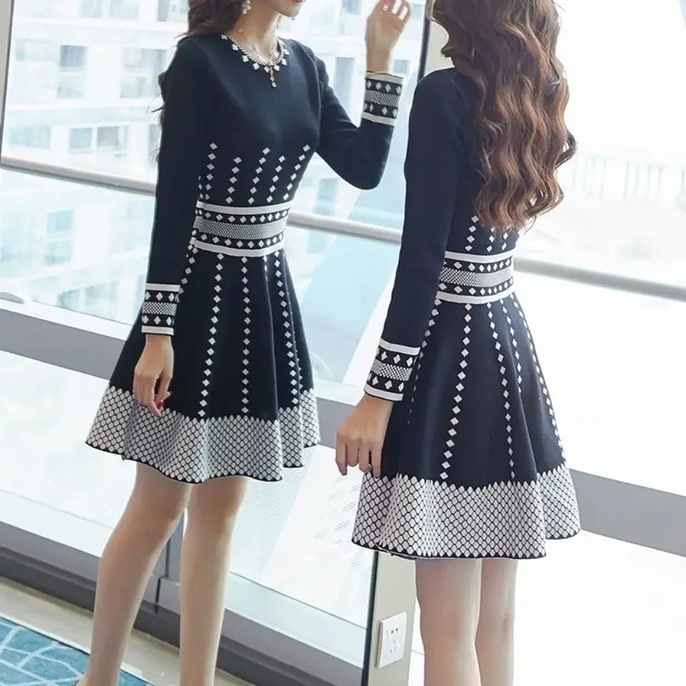 Fashion Long Sleeve Midi Dresses Women Elegant