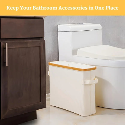 Bamboo toilet paper holder with lid organizer