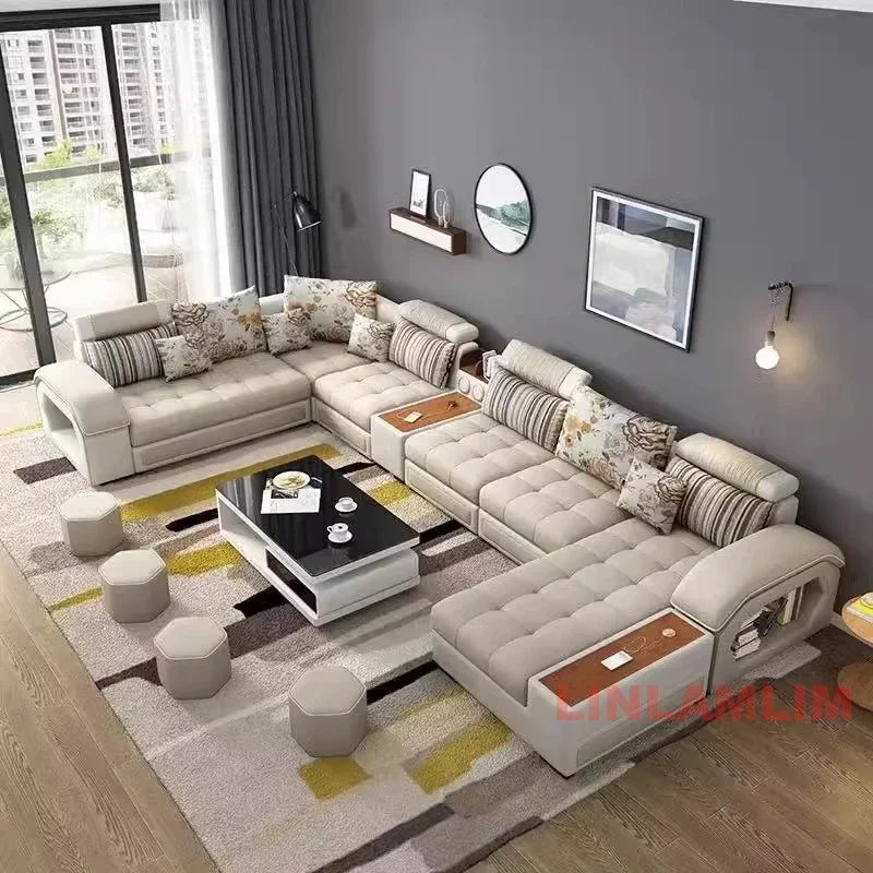 U-Shaped Sectional Fabric Sofa Set