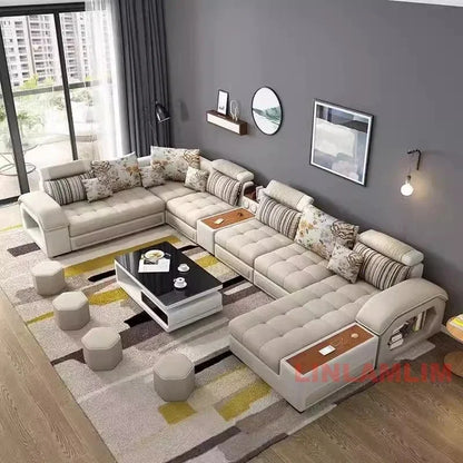 U-Shaped Sectional Fabric Sofa Set
