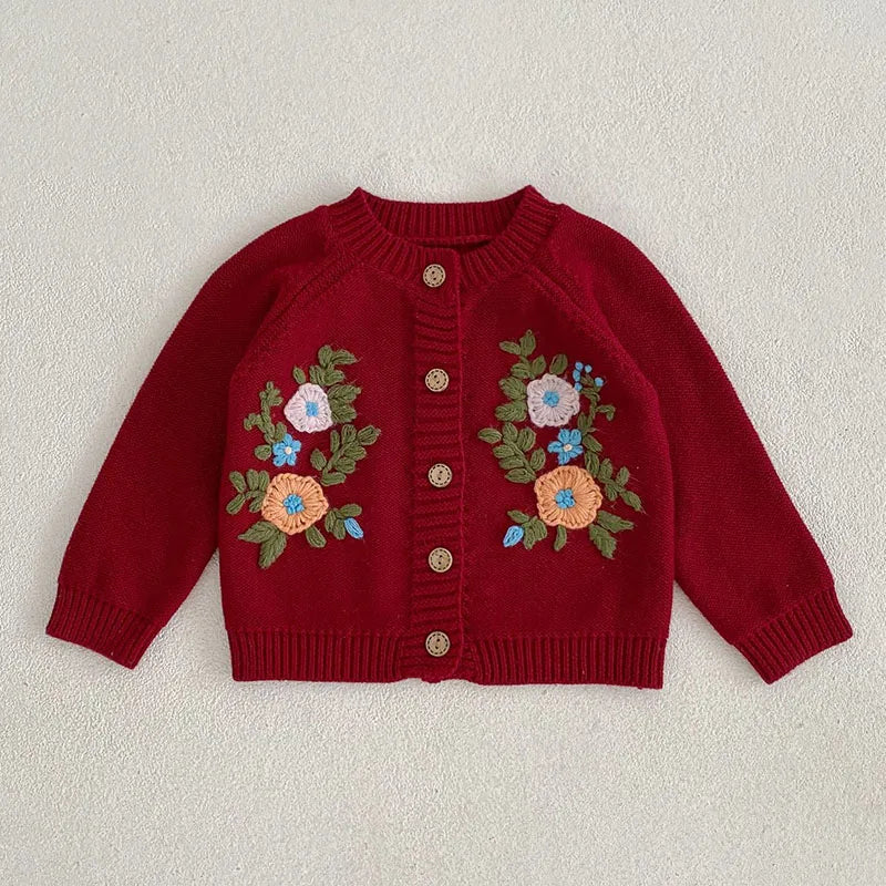 Girls Solid Color Knitted Cardigan Long Sleeves