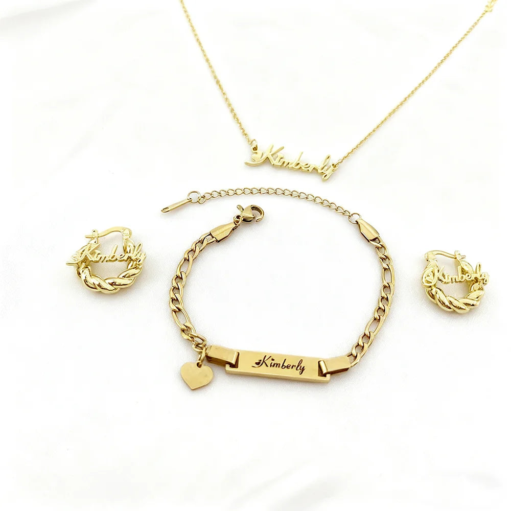 3 Pcs Stainless Steel Letter Jewelry Nameplate Twisted Hoop