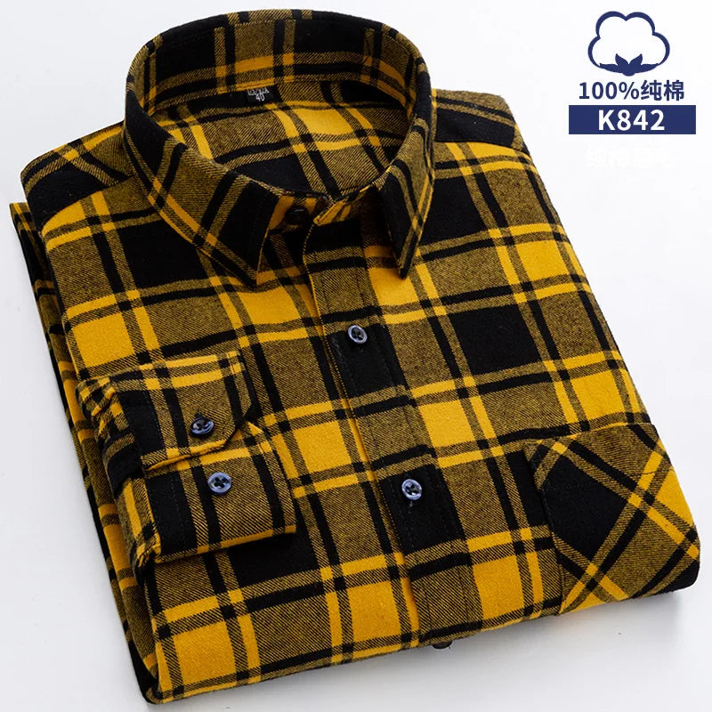 Flannel Plaid Long Sleeve Turn-down Shirts