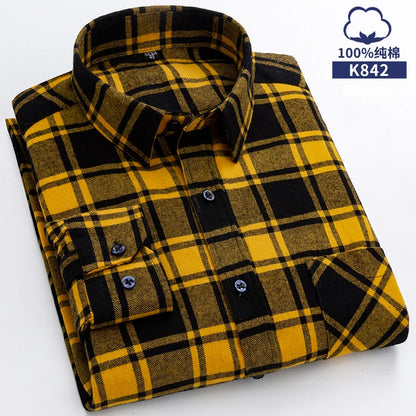 Flannel Plaid Long Sleeve Turn-down Shirts