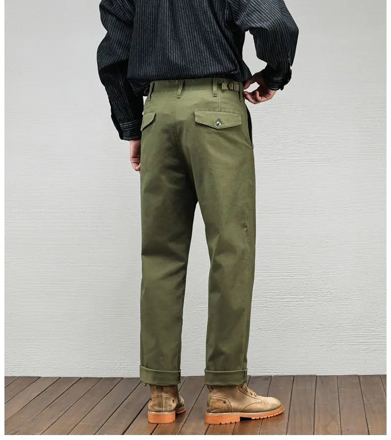 Casual Cotton Pants, Loose Straight Leg Workwear