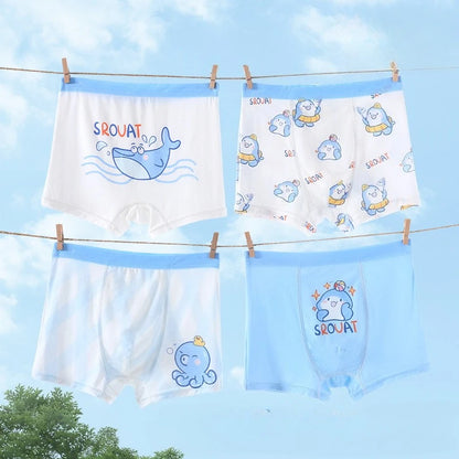 4PCS Cute Dinosaur Boys Breathable Underwear