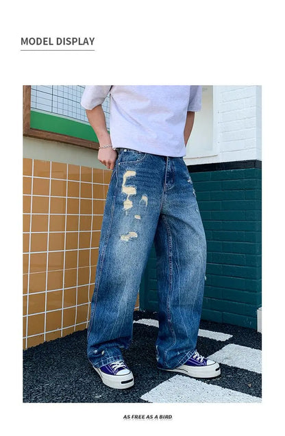 Men's Wide-Leg Jeans Retro Trendy Distressed
