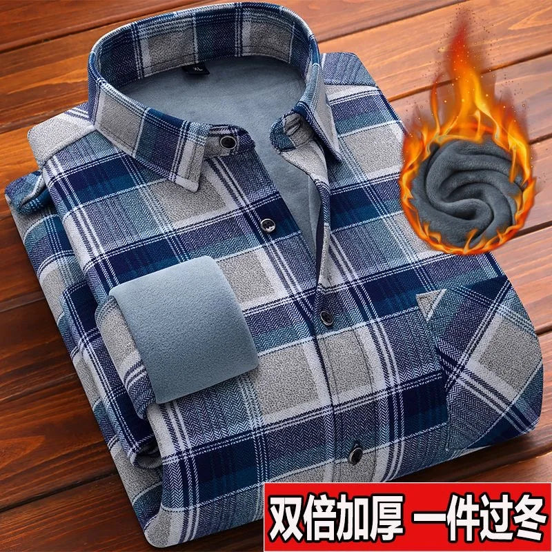 American Vintage Thickened Warm Plaid Shirt Mens