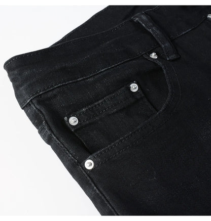 Men's White Pleated Patch Denim Jeans Streetwear