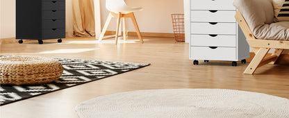 7 Drawer Storage Cabinet Wooden Mobile Rolling Cabinet