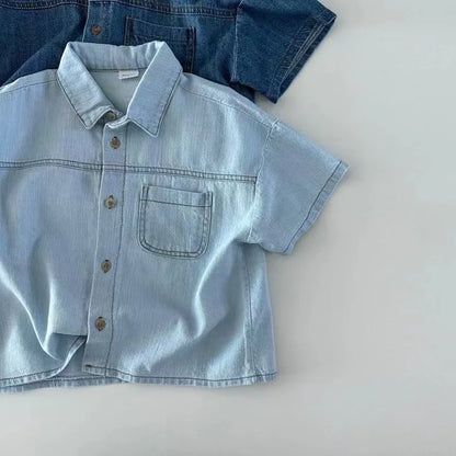 2 Pcs Denim Shirts + Shorts, Short Sleeve