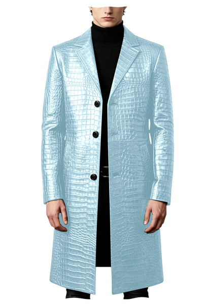 Men's Crocodile Leather Trench Coat Luxury Long