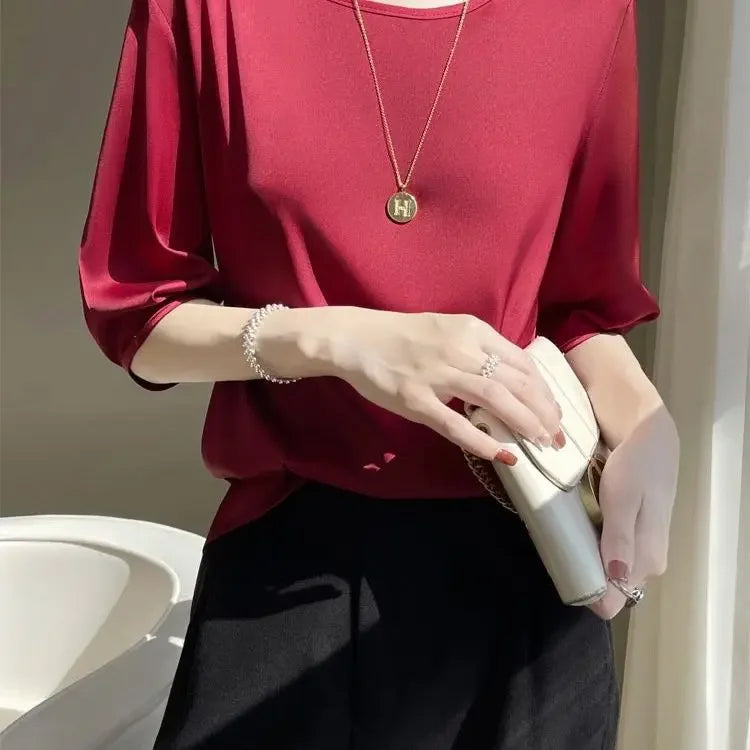 Silky Loose Woman Casual O-Neck pullover