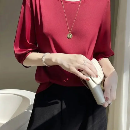 Silky Loose Woman Casual O-Neck pullover