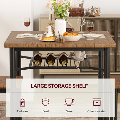 3-Piece Dining Table Set for 2 with Storage Rack