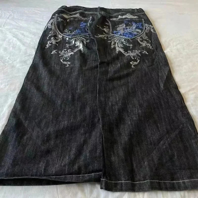 Retro Washed Spliced Denim High Brand Jeans
