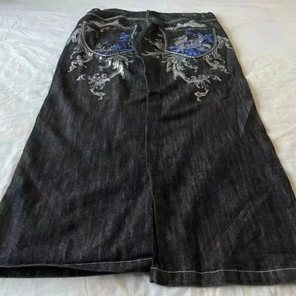 Retro Washed Spliced Denim High Brand Jeans